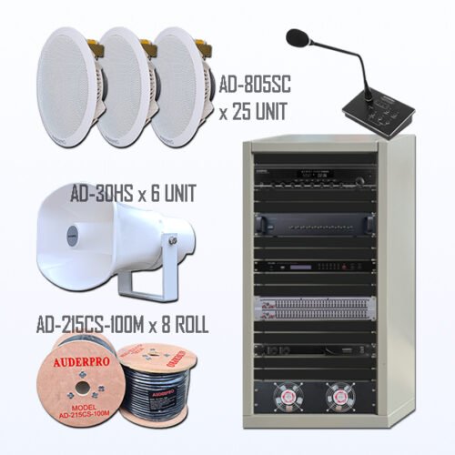 Paket BPC-11 Audio Paging + BGM + Car Call Gedung Kantor Rumah Sakit AUDERPRO CAMBRIO 2 Zone