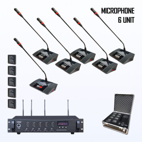 Paket BRM-18 Mic Conference Wireless AUDERPRO AP-9000R Pakai 6 Mikrofon UHF + Baterai Rechargeable