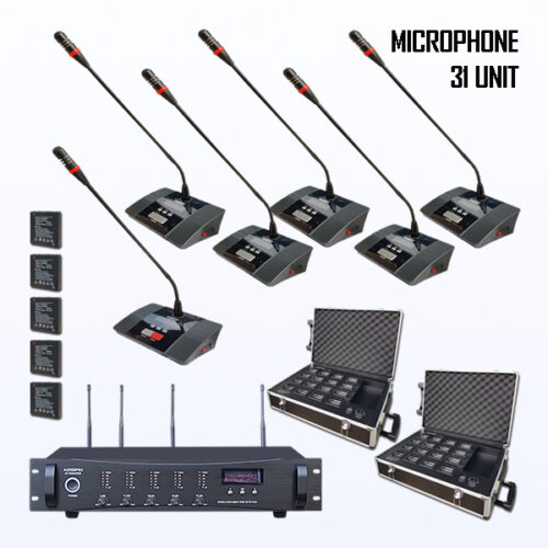 Paket BRM-13 Mic Conference Wireless AUDERPRO AP-9000R Pakai 31 Mikrofon UHF + Baterai Rechargeable