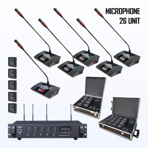 Paket BRM-14 Mic Conference Wireless AUDERPRO AP-9000R Pakai 26 Mikrofon UHF + Baterai Rechargeable