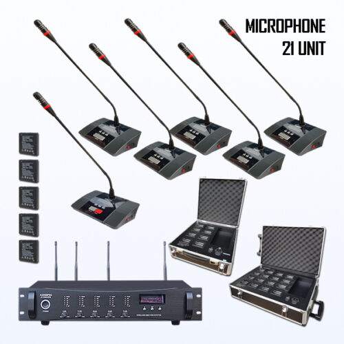Paket BRM-15 Mic Conference Wireless AUDERPRO AP-9000R Pakai 21 Mikrofon UHF + Baterai Rechargeable