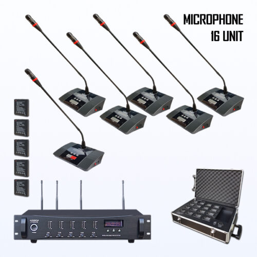 Paket BRM-16 Mic Conference Wireless AUDERPRO AP-9000R Pakai 16 Mikrofon UHF + Baterai Rechargeable