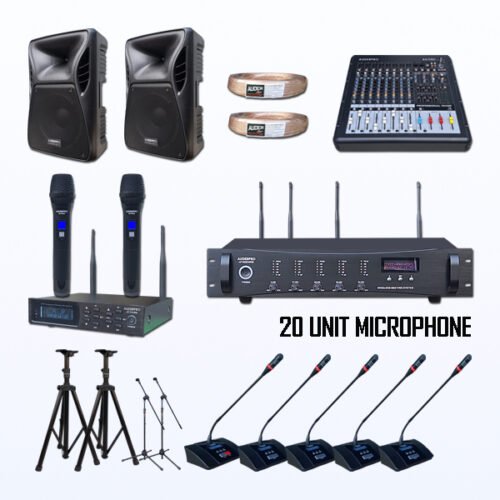 Paket BMW-4 AUDERPRO Wireless Conference Pakai 20 Mikrofon UHF Original Untuk Ruang Meeting & Konferensi