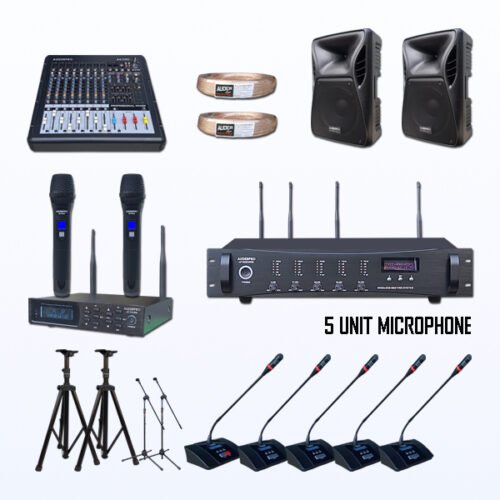 Paket BMW-7 AUDERPRO Wireless Conference Pakai 5 Mikrofon UHF Original Untuk Ruang Meeting & Konferensi