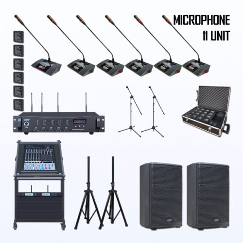 Paket BRM-8 Mic Conference Wireless AUDERPRO AP-9000R Pakai 11 Mikrofon UHF + Baterai Rechargeable